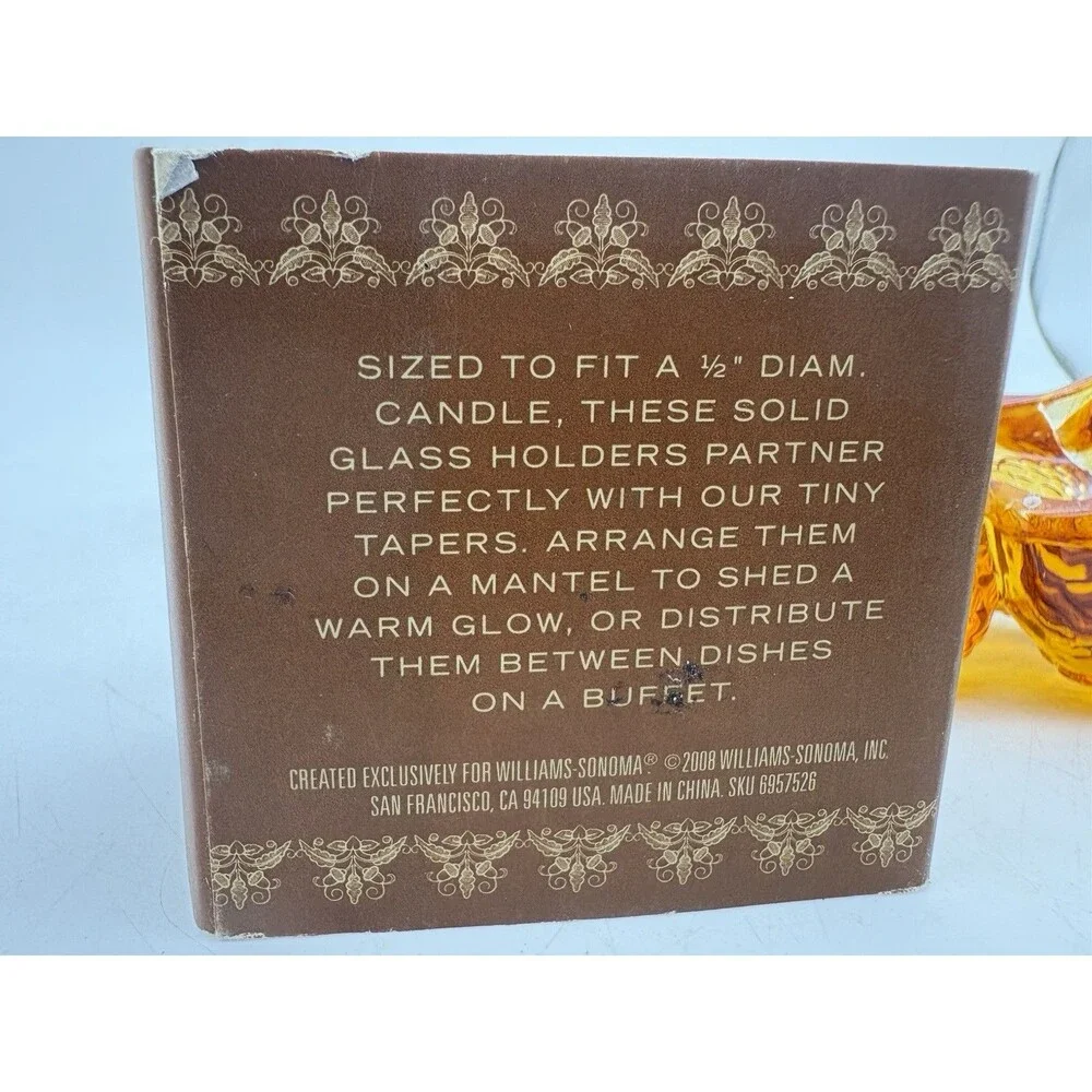 Williams Sonoma Amber Glass Acorn Taper Candle Holders Set 4 Fall Decor